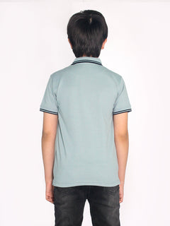 Ice Blue Contrast Tipping Boys Polo T-Shirt (BP-26)