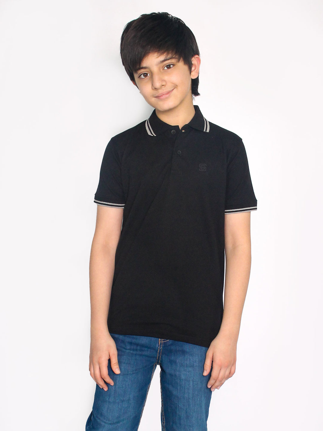 Black Contrast Tipping Boys Polo T-Shirt (BP-27)