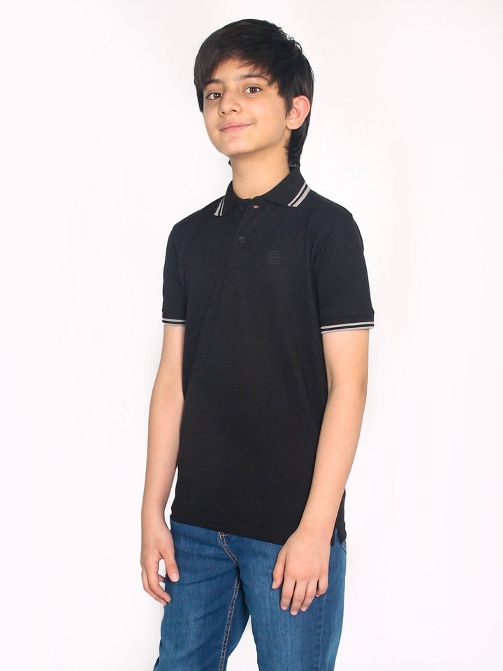 Black Contrast Tipping Boys Polo T-Shirt (BP-27)