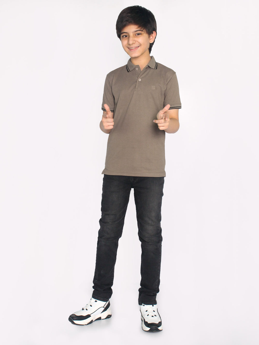 Light Brown Contrast Tipping Boys Polo T-Shirt (BP-28)