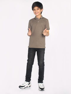 Light Brown Contrast Tipping Boys Polo T-Shirt (BP-28)