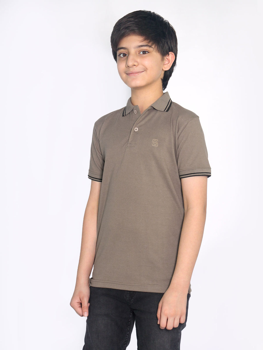 Light Brown Contrast Tipping Boys Polo T-Shirt (BP-28)