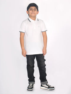 White Contrast Tipping Boys Polo T-Shirt (BP-29)