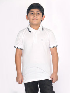 White Contrast Tipping Boys Polo T-Shirt (BP-29)