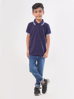 Navy Blue Contrast Tipping Boys Polo T-Shirt (BP-30)