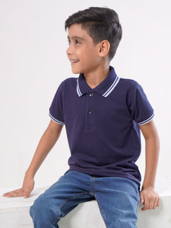 Navy Blue Contrast Tipping Boys Polo T-Shirt (BP-30)