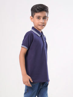 Navy Blue Contrast Tipping Boys Polo T-Shirt (BP-30)