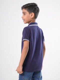 Navy Blue Contrast Tipping Boys Polo T-Shirt (BP-30)