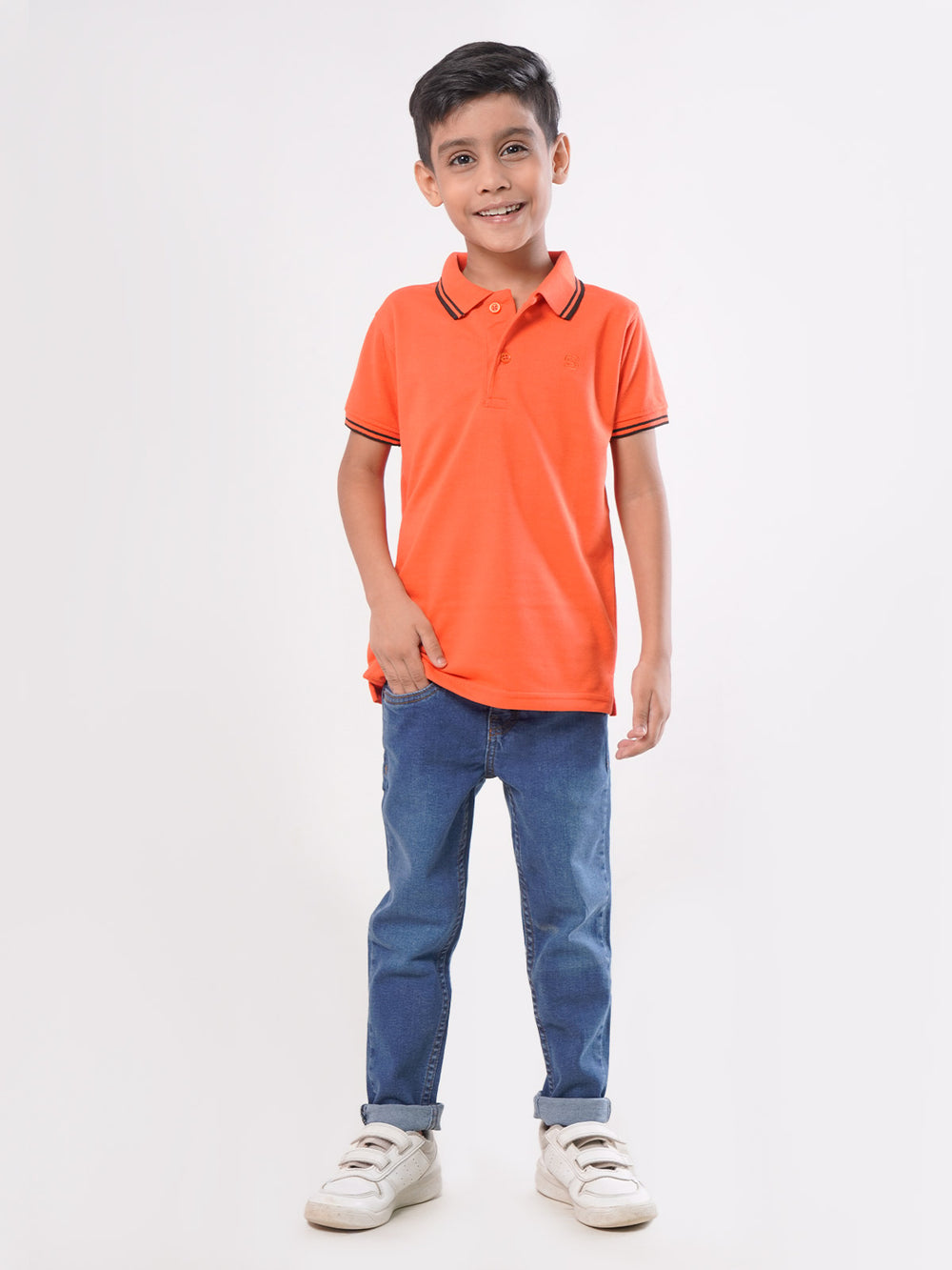 Orange Contrast Tipping Boys Polo T-Shirt (BP-31)