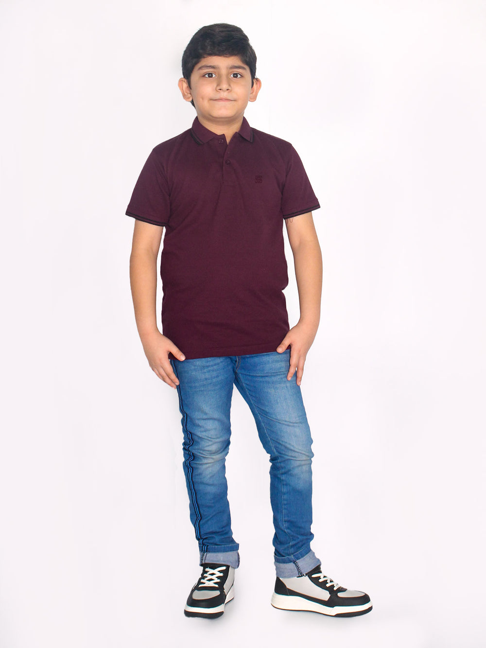 Maroon Contrast Tipping Boys Polo T-Shirt (BP-32)