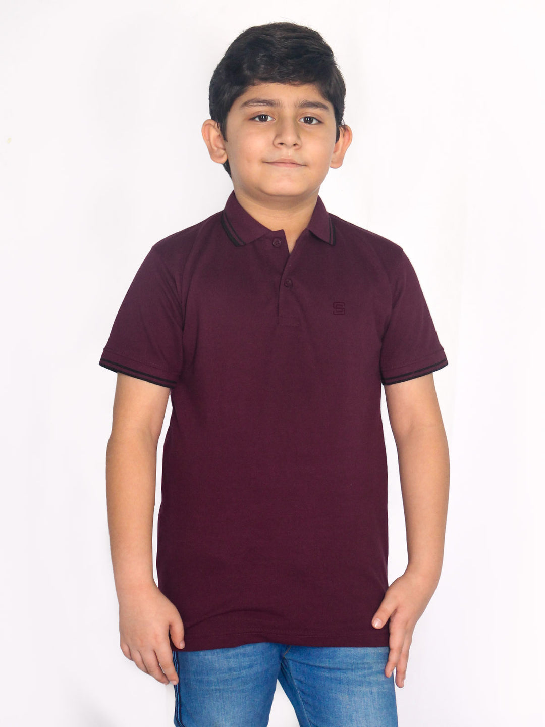 Maroon Contrast Tipping Boys Polo T-Shirt (BP-32)