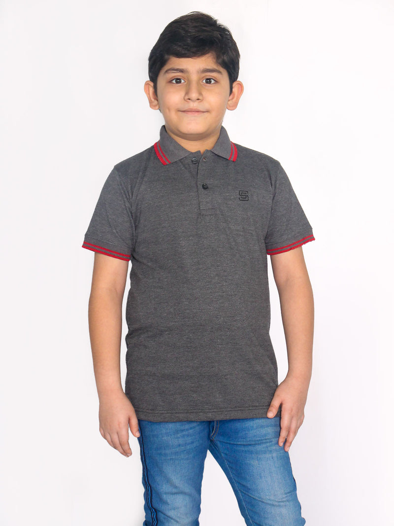 Charcoal Grey Contrast Tipping Boys Polo T-Shirt (BP-33)