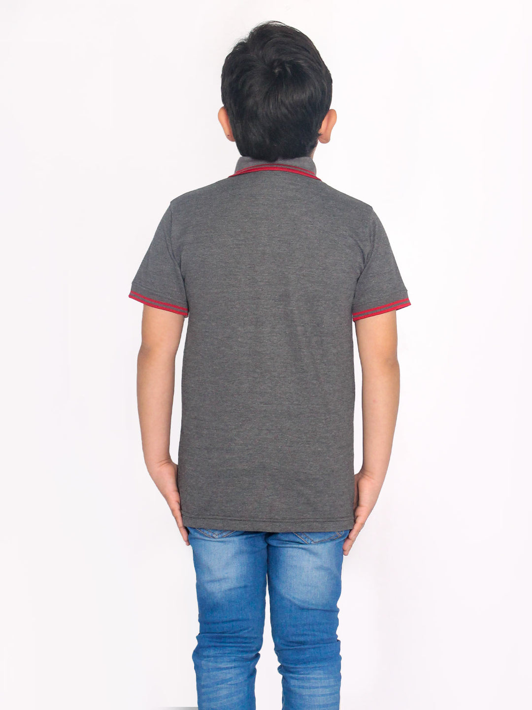 Charcoal Grey Contrast Tipping Boys Polo T-Shirt (BP-33)