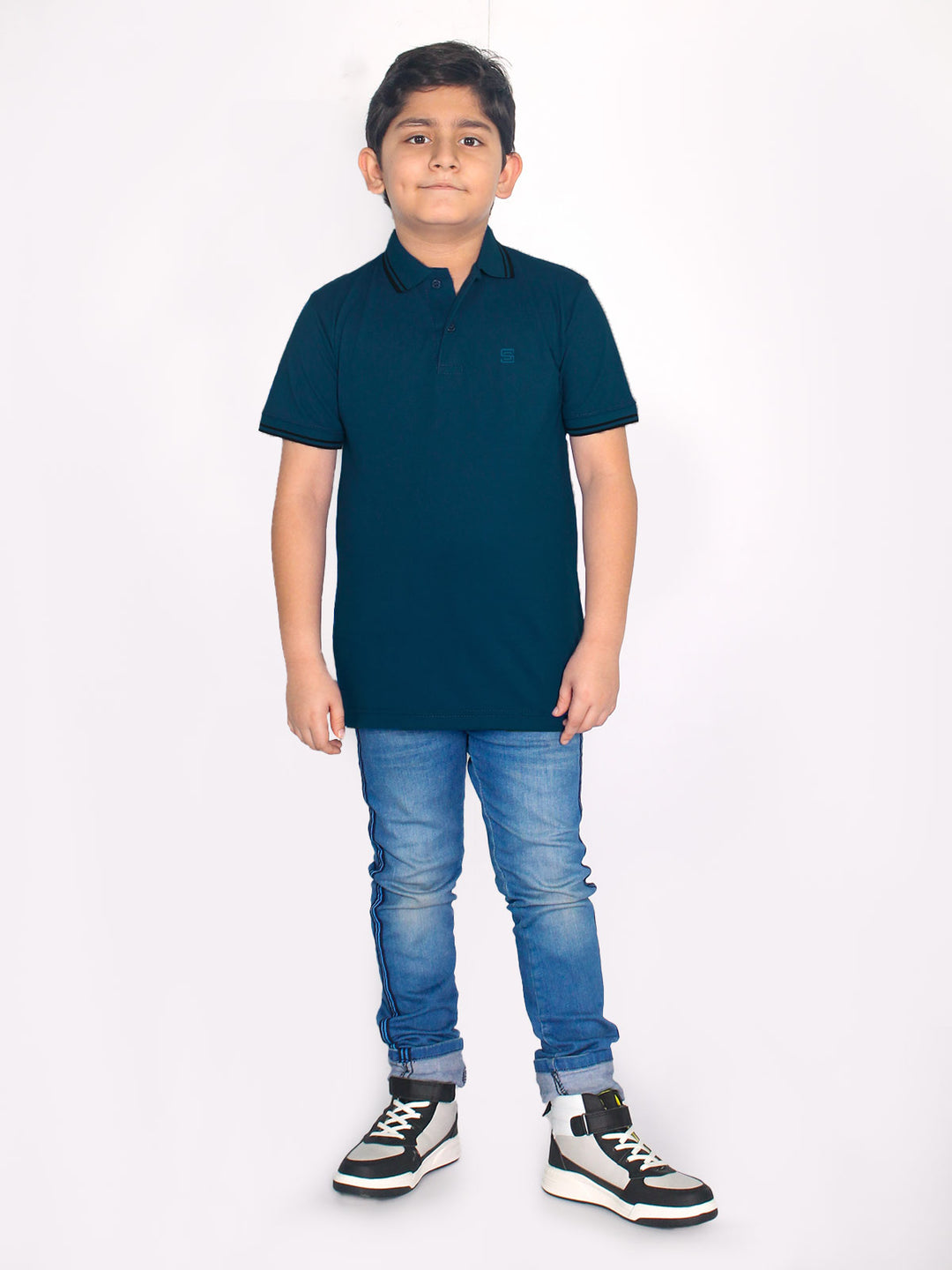 turquoise Contrast Tipping Boys Polo T-Shirt (BP-34)