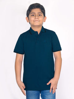 turquoise Contrast Tipping Boys Polo T-Shirt (BP-34)