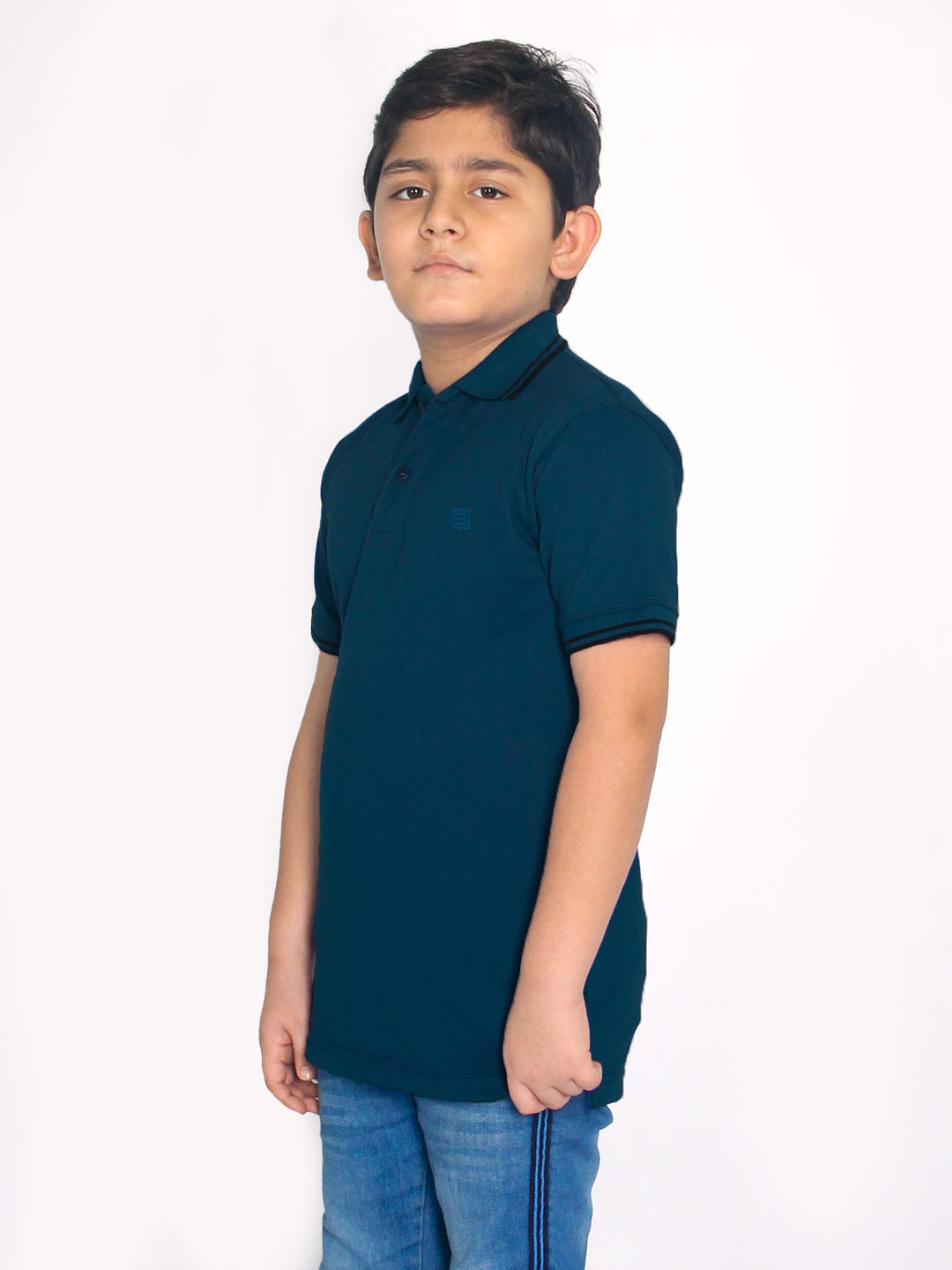 turquoise Contrast Tipping Boys Polo T-Shirt (BP-34)