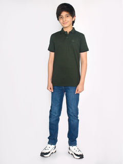 Dark Green Contrast Tipping Boys Polo T-Shirt (BP-36)