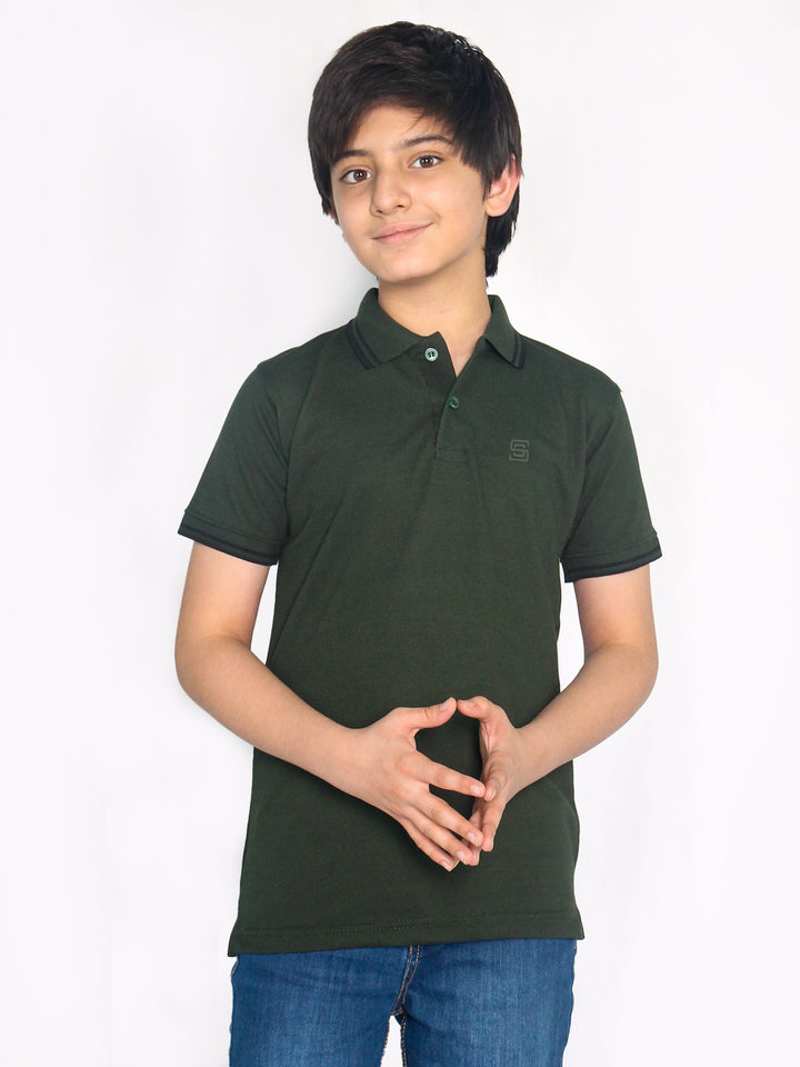 Dark Green Contrast Tipping Boys Polo T-Shirt (BP-36)