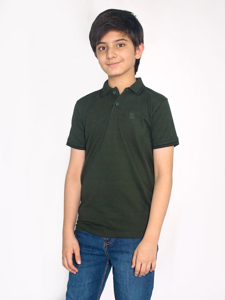 Dark Green Contrast Tipping Boys Polo T-Shirt (BP-36)