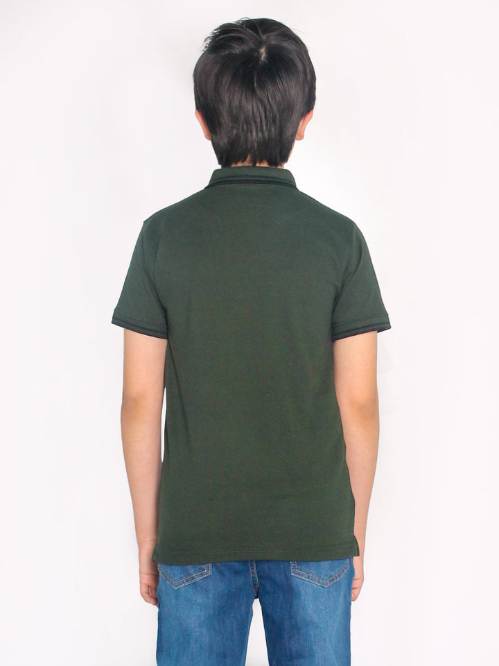 Dark Green Contrast Tipping Boys Polo T-Shirt (BP-36)