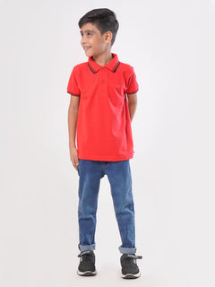 Red Contrast Tipping Boys Polo T-Shirt (BP-37)