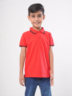 Red Contrast Tipping Boys Polo T-Shirt (BP-37)