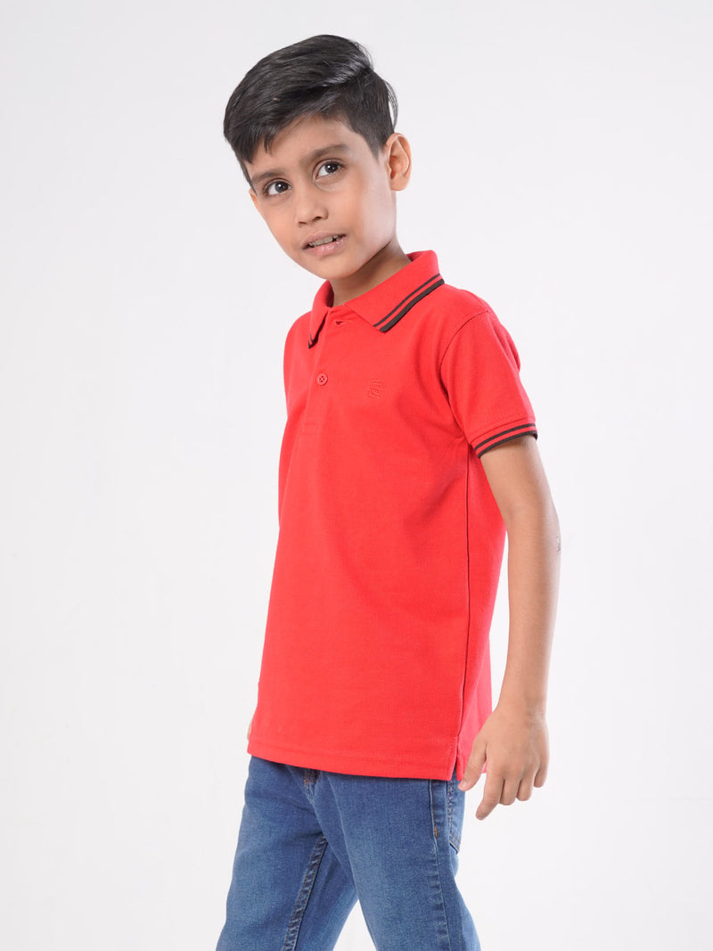 Red Contrast Tipping Boys Polo T-Shirt (BP-37)