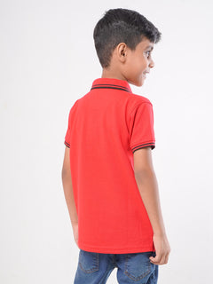 Red Contrast Tipping Boys Polo T-Shirt (BP-37)