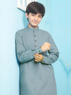 Sea Green Plain Ban Collar Boys Shalwar Kameez (BSK-17)