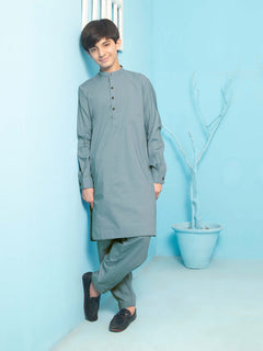 Sea Green Plain Ban Collar Boys Shalwar Kameez (BSK-17)