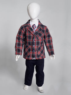 Multi Check Boys Suit for Kids 4 Piece Set Complete Suit (BST5-09)