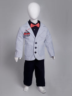 Sky Blue Self Boys Suit for Kids 4 Piece Set Complete Suit (BST5-10)