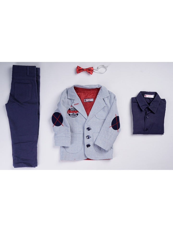 Sky Blue Self Boys Suit for Kids 4 Piece Set Complete Suit (BST5-10)