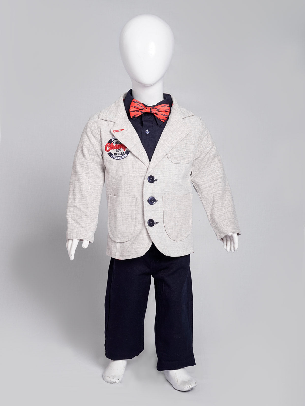 Beige Self Boys Suit for Kids 4 Piece Set Complete Suit (BST5-12)