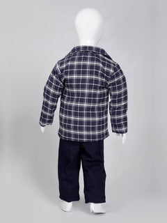 Navy Blue Self Check Boys Suit for Kids 4 Piece Set Complete Suit (BST5-13)