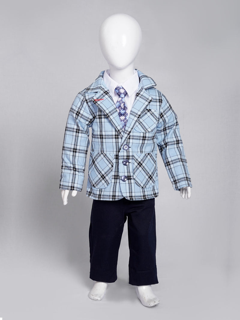 Blue Self Check Boys Suit for Kids 4 Piece Set Complete Suit (BST5-18)