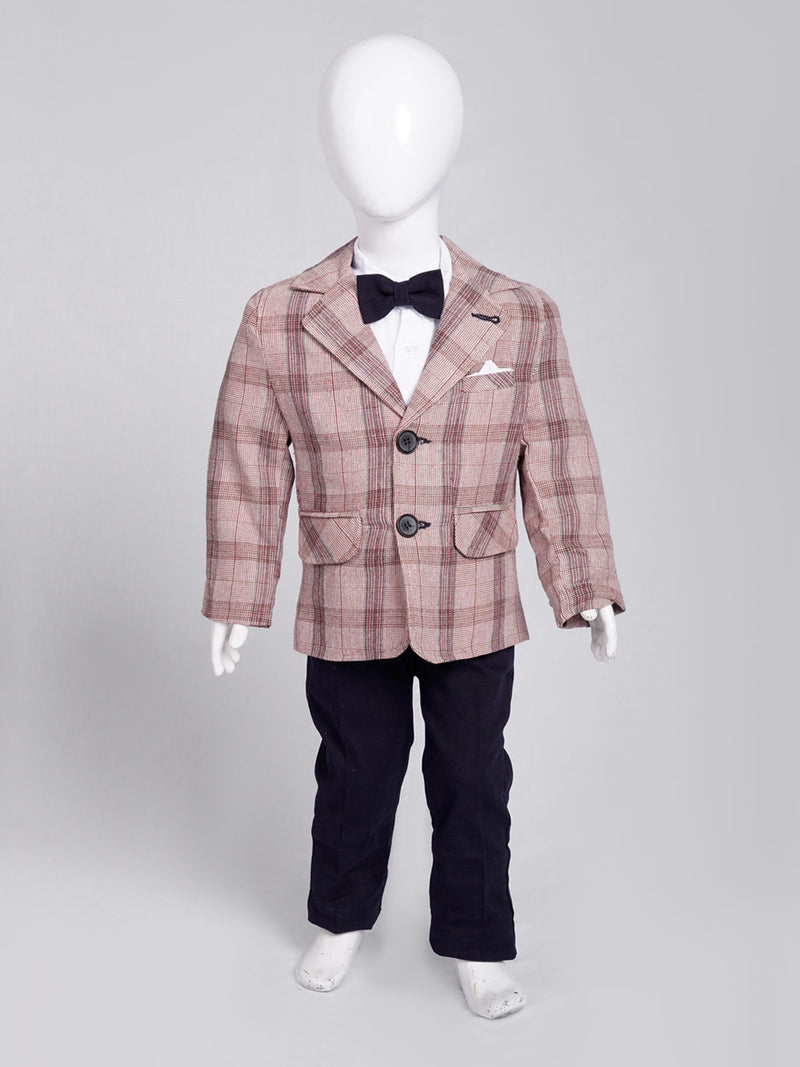 Pink Self Check Boys Suit for Kids 4 Piece Set Complete Suit (BST5-22)