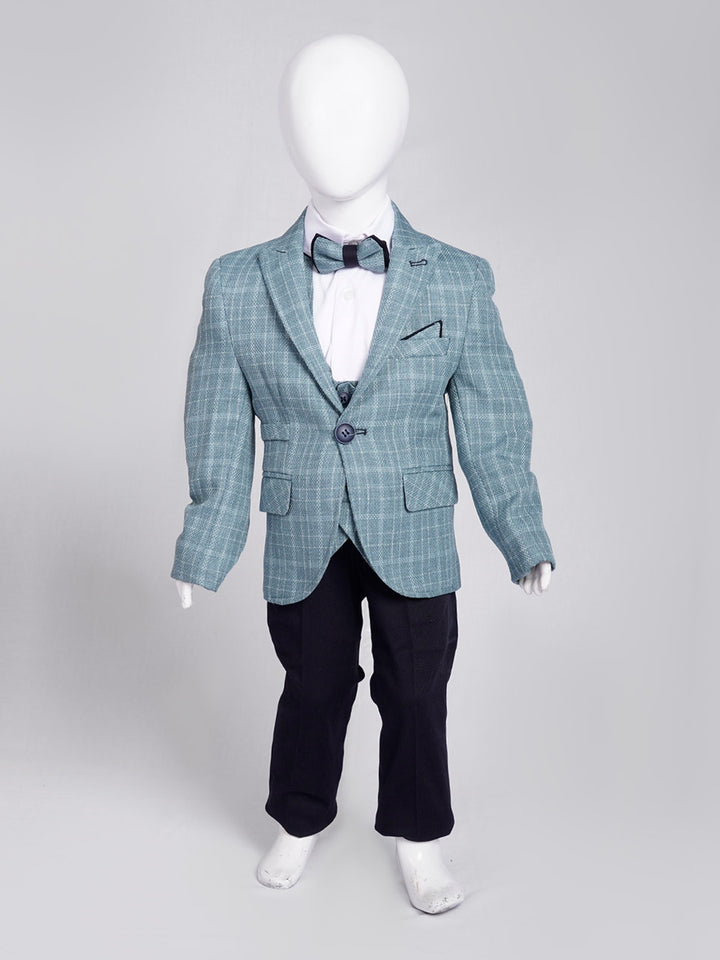 Sea Green Self Check Boys Suit for Kids 5 Piece Set Complete Suit (BST5-33)