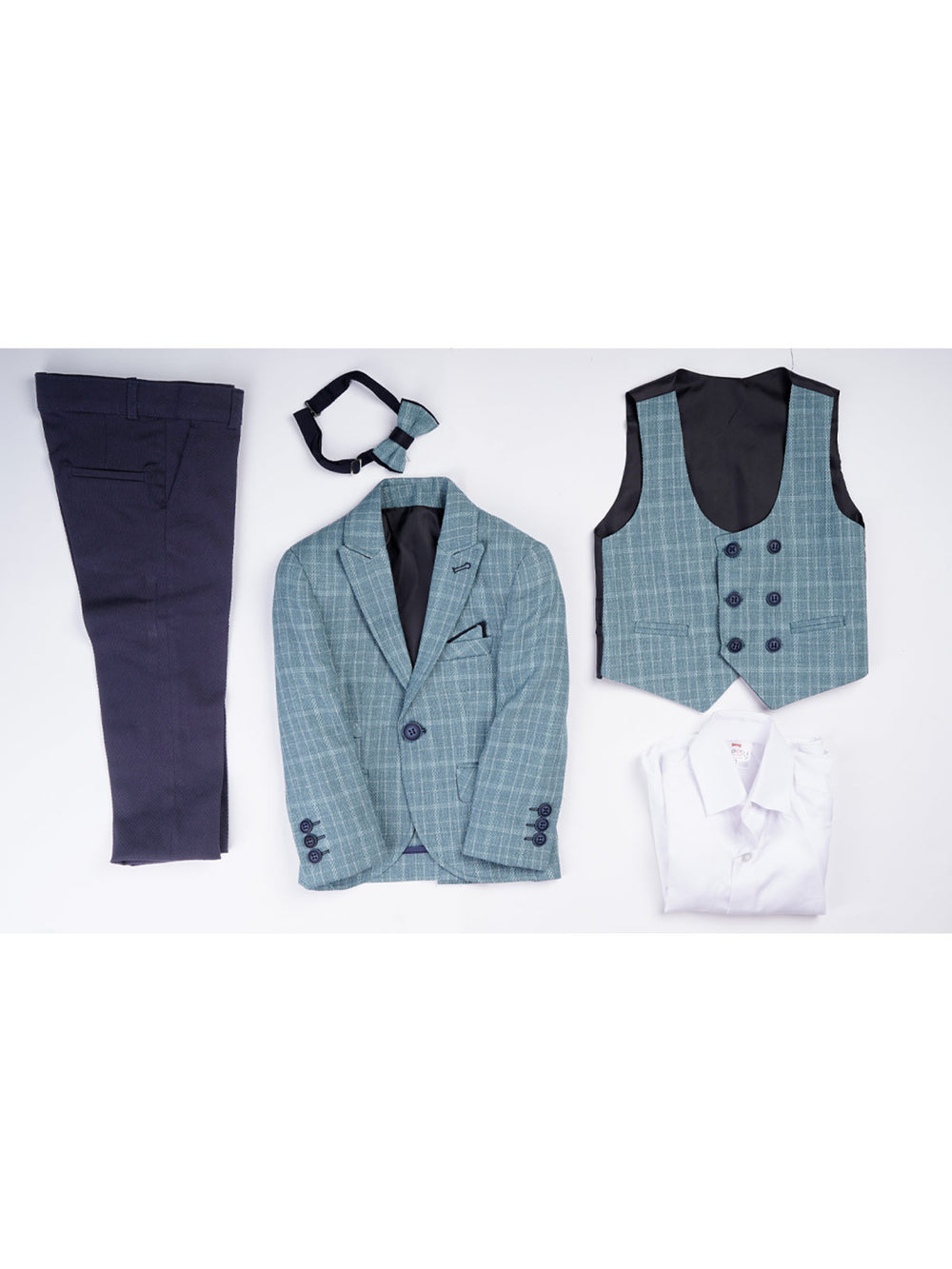 Sea Green Self Check Boys Suit for Kids 5 Piece Set Complete Suit (BST5-33)