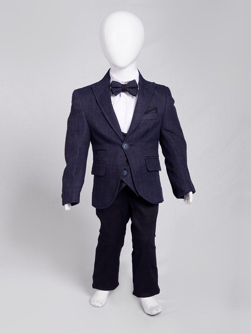 Navy Blue Self Boys Suit for Kids 5 Piece Set Complete Suit (BST5-35)