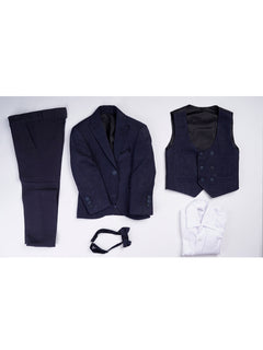 Navy Blue Self Boys Suit for Kids 5 Piece Set Complete Suit (BST5-35)