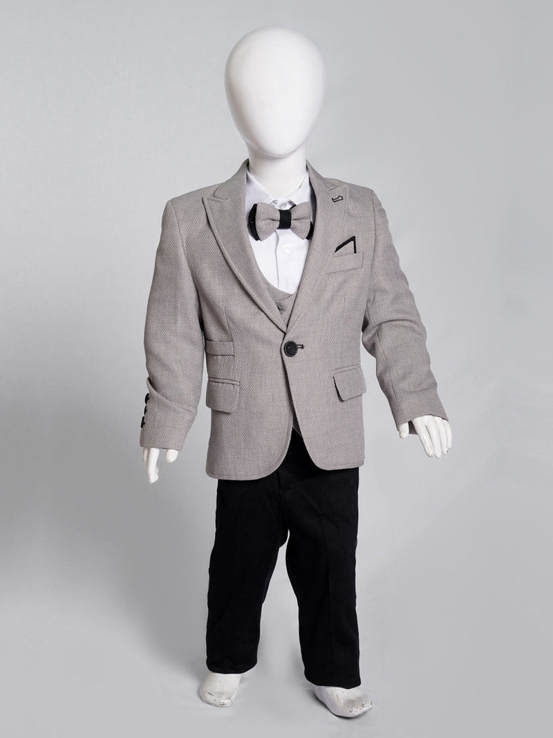 Grey Self Boys Suit for Kids 5 Piece Set Complete Suit (BST5-37)