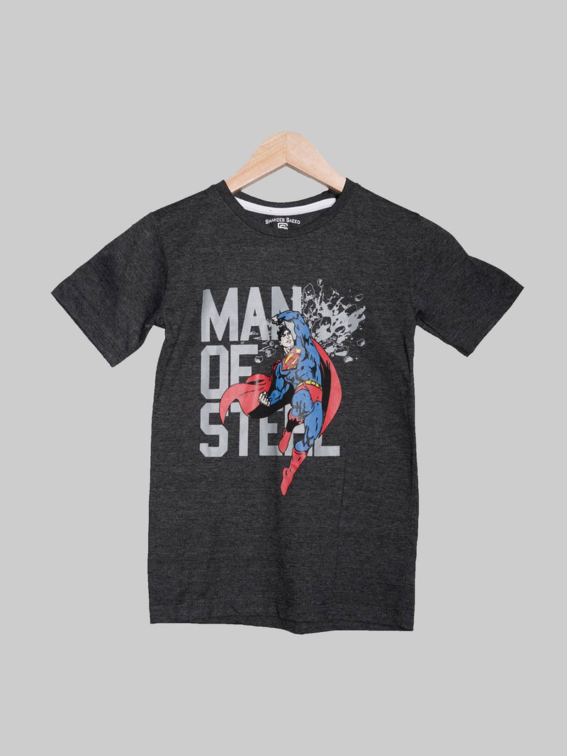 Man Of Steel Dark Grey Half Sleeves Boys T-Shirt (BT-109)