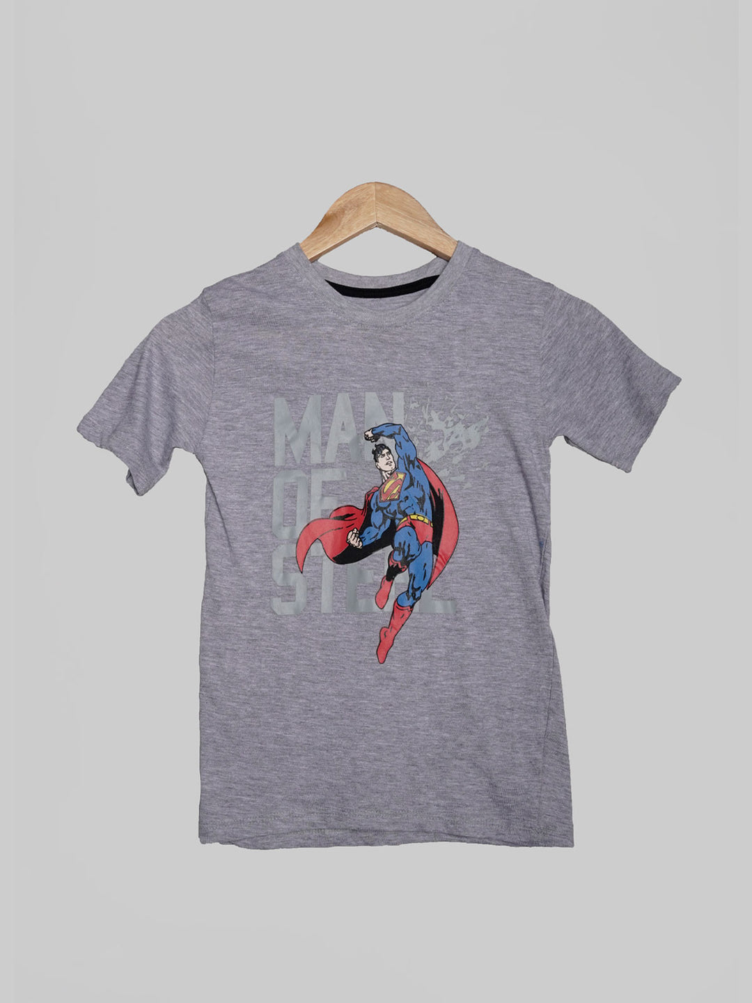 Superman Grey Self Half Sleeves Boys T-Shirt (BT-97)