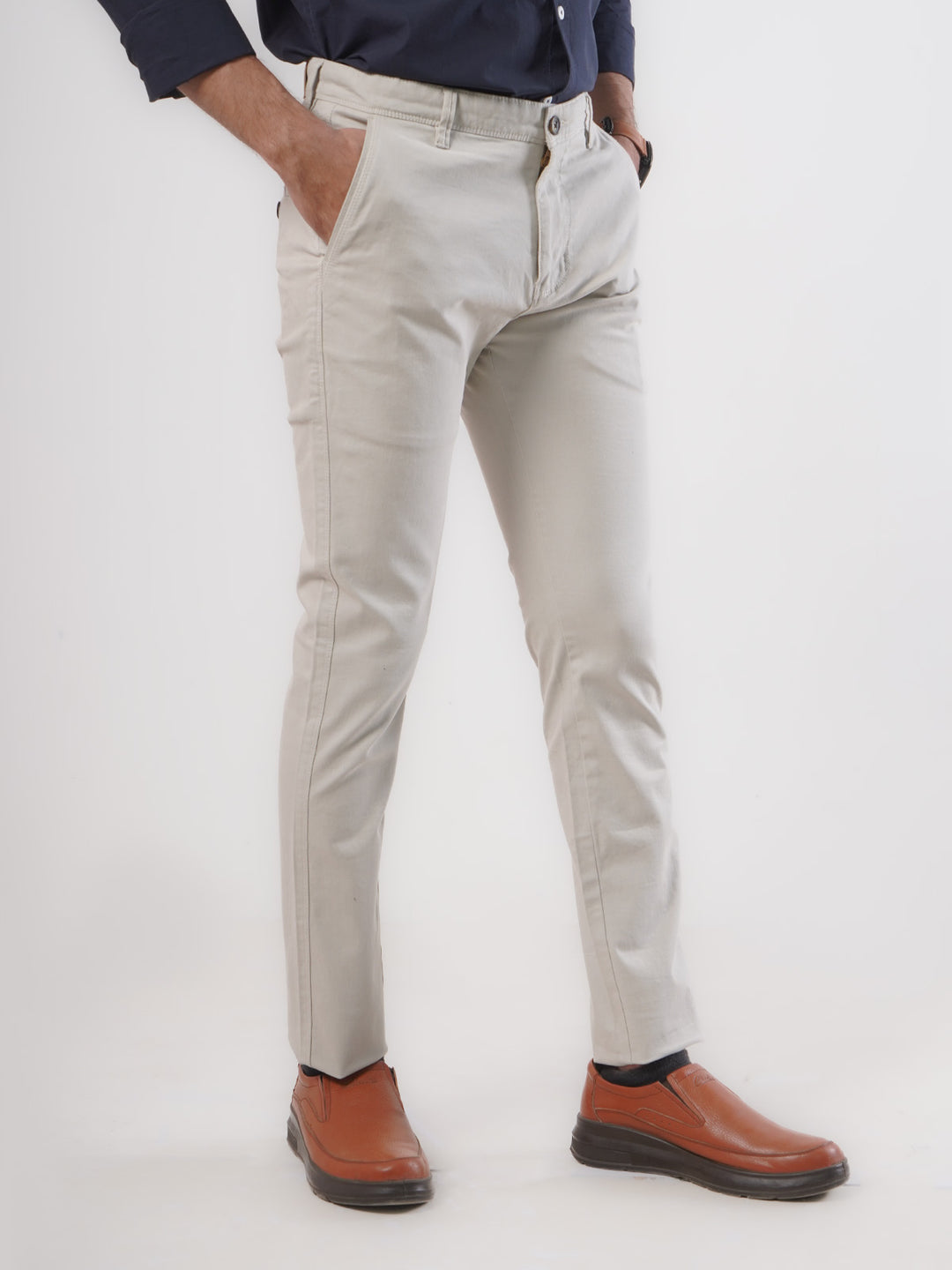 Ash White Plain Cotton Chino Pant-25