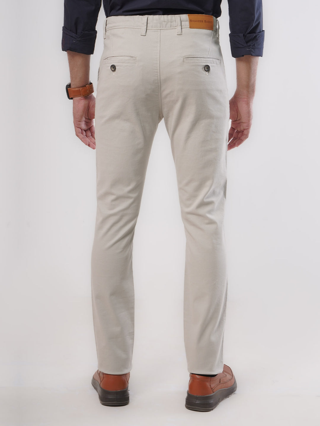 Ash White Plain Cotton Chino Pant-25