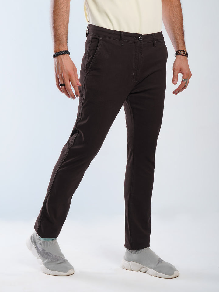 Chocolate Brown Plain Cotton Chino Pant-29