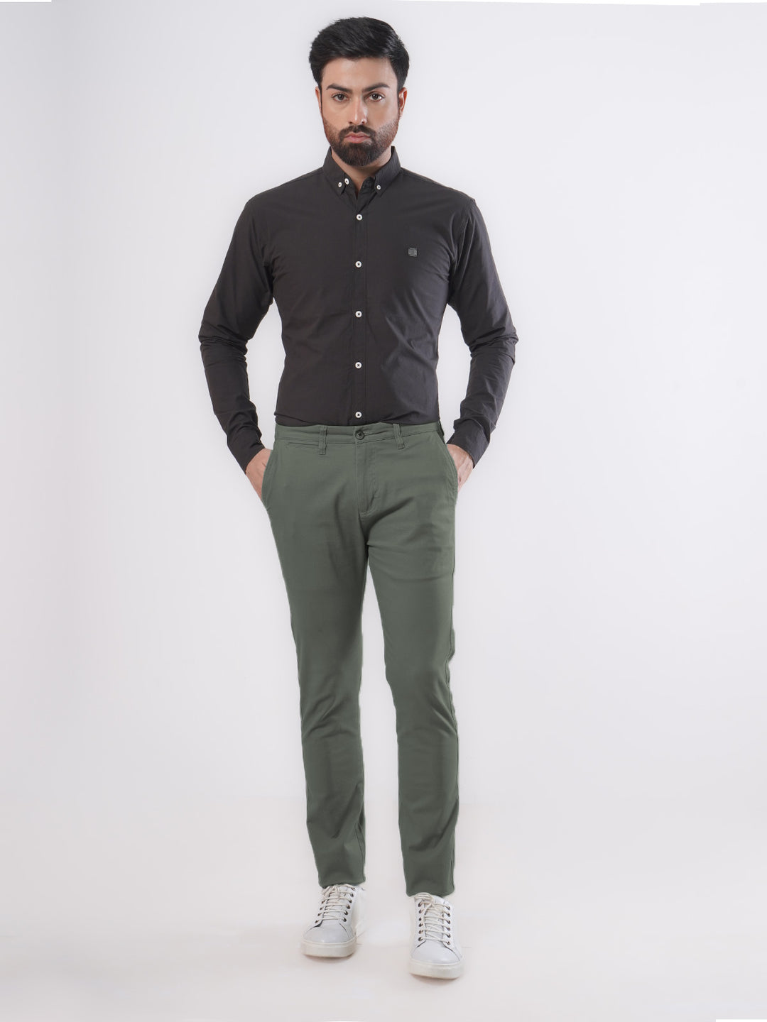 Olive Green Plain Cotton Chino Pant-27