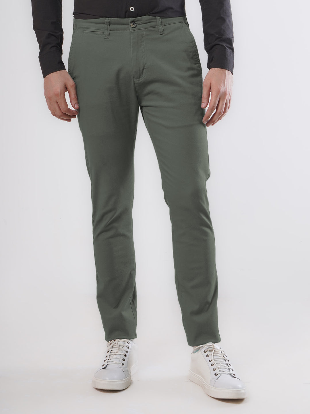 Olive Green Plain Cotton Chino Pant-27