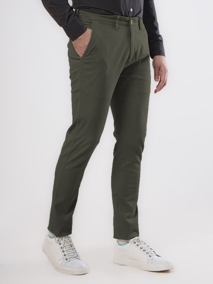 Dark Olive Green Plain Cotton Chino Pant-28